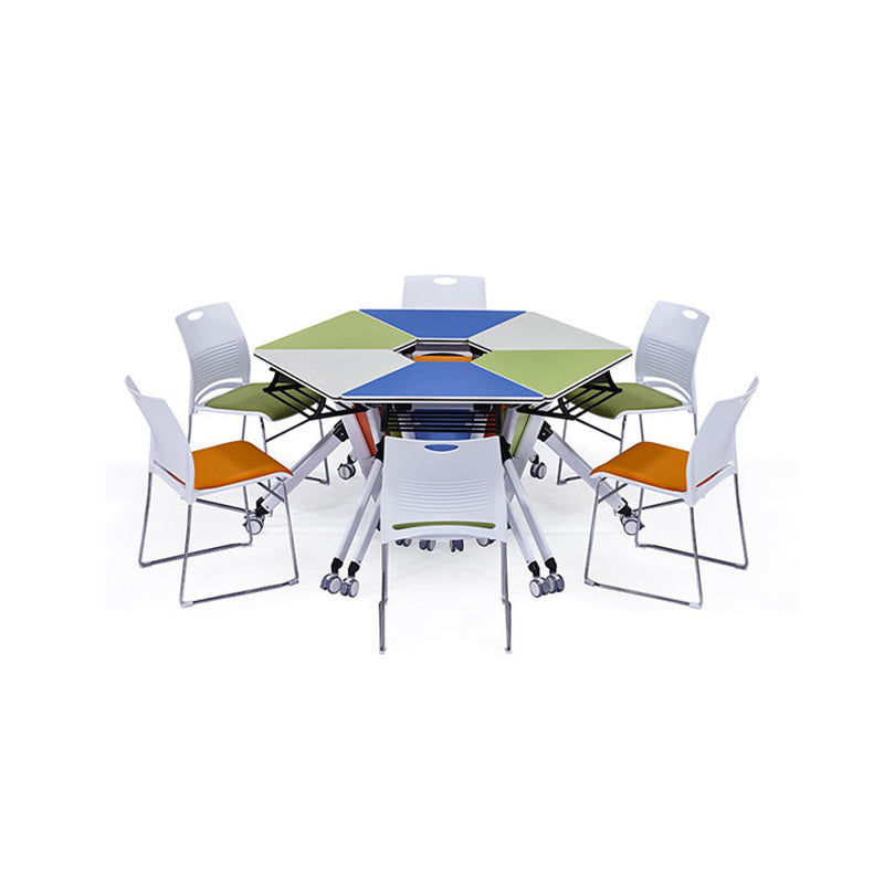 Modern Minimalist Hexagonal Solid Wood Particle Board Iron Solid Wood Desks Foldable For Home Office