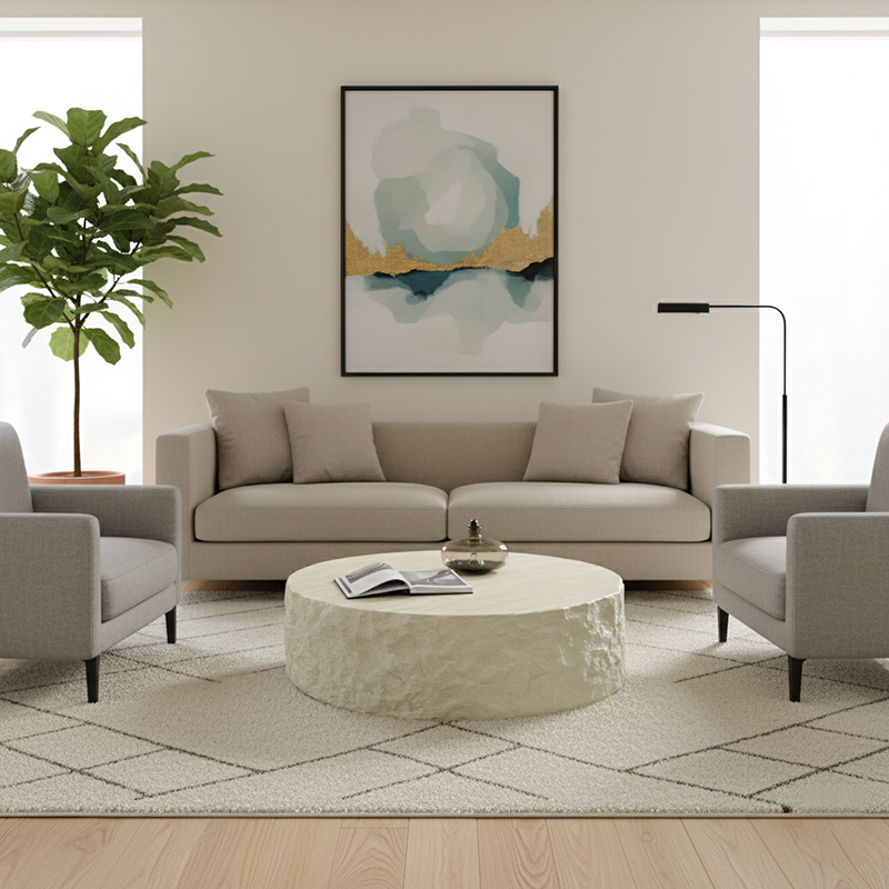 Modern Minimalist Round Fiberglass Coffee Table High Hardness Strong Load-Bearing Capacity Heat-Resistant For Living Room