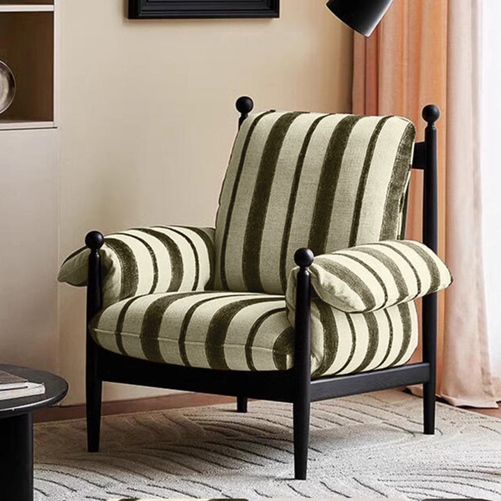 Traditional Vintage Curved Cotton Solid Wood Velvet Fabric Accent Chair Backrest Armrest For Living Room