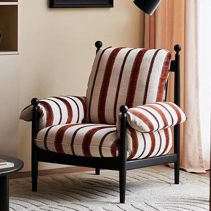Traditional Vintage Curved Cotton Solid Wood Velvet Fabric Accent Chair Backrest Armrest For Living Room