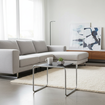 Modern Minimalist Rectangular Stainless Steel Medium Density Fiberboard Coffee Table 2-Leg Sturdy For Living Room