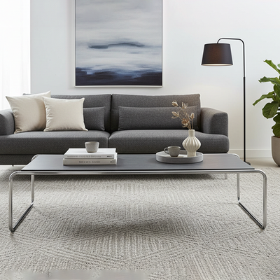 Modern Minimalist Rectangular Stainless Steel Medium Density Fiberboard Coffee Table 2-Leg Sturdy For Living Room