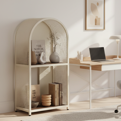 Modern Minimalist Round Rectangular Metal Solid Wood Multi-Layer Bookshelves 2/3-Tier Sturdy Durable For Home Office