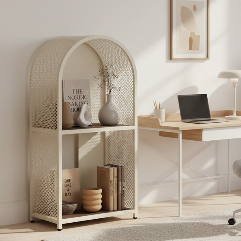 Modern Minimalist Round Rectangular Metal Solid Wood Multi-Layer Bookshelves 2/3-Tier Sturdy Durable For Home Office