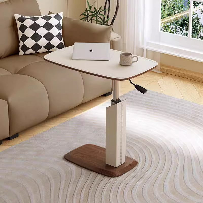 Moderner minimalistischer rechteckiger Sattelleder-Massivholzfurnier-MDF-Hardware-Beistelltisch, drehbar und verstellbar für das Wohnzimmer 