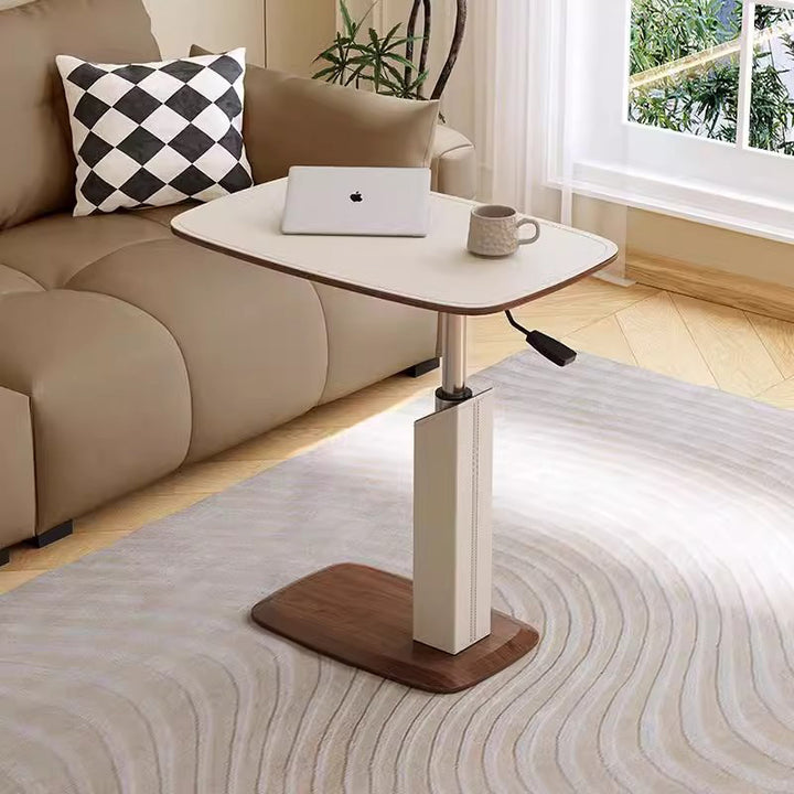 Moderner minimalistischer rechteckiger Sattelleder-Massivholzfurnier-MDF-Hardware-Beistelltisch, drehbar und verstellbar für das Wohnzimmer 