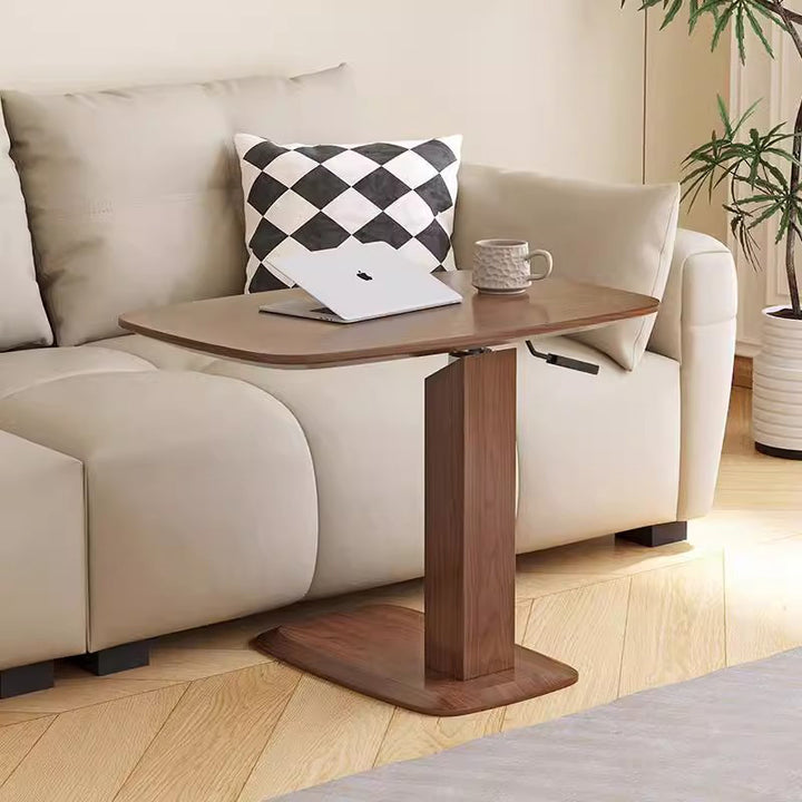 Moderner minimalistischer rechteckiger Sattelleder-Massivholzfurnier-MDF-Hardware-Beistelltisch, drehbar und verstellbar für das Wohnzimmer 