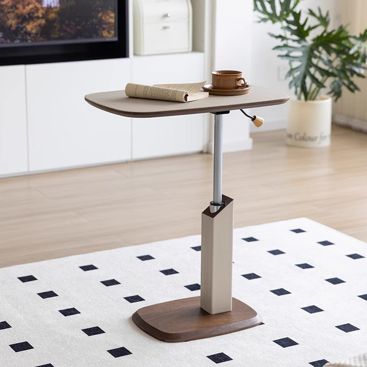 Moderner minimalistischer rechteckiger Sattelleder-Massivholzfurnier-MDF-Hardware-Beistelltisch, drehbar und verstellbar für das Wohnzimmer 