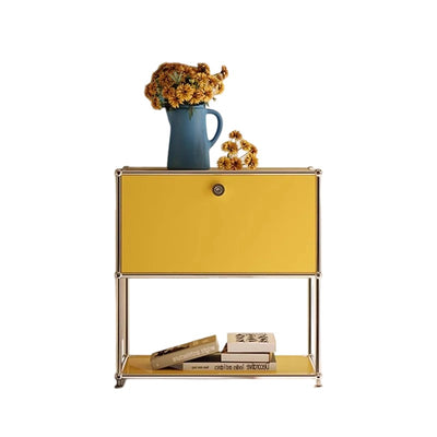 Modern Minimalist Rectangular Stainless Steel Solid Wood Eco-Board Storage Cabinet 2-Tier 1-Drawer For Living Room