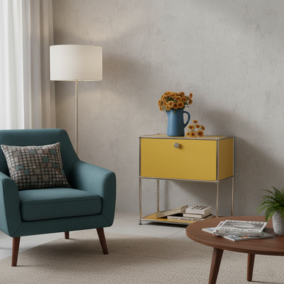 Modern Minimalist Rectangular Stainless Steel Solid Wood Eco-Board Storage Cabinet 2-Tier 1-Drawer For Living Room