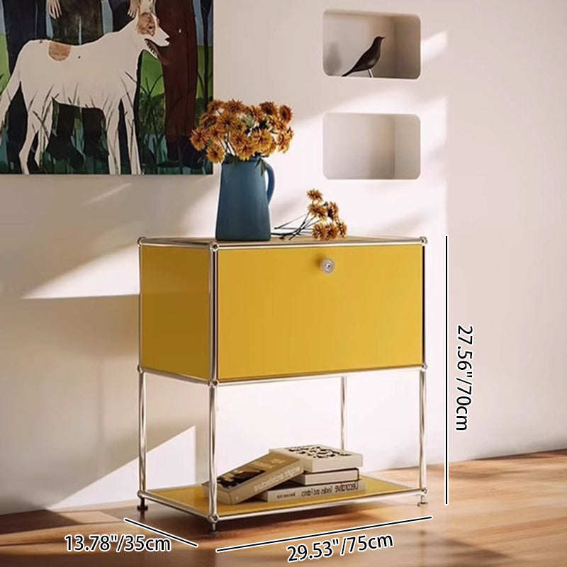 Moderner minimalistischer rechteckiger Edelstahlspeicher mit Massivholz-Öko-Board, 2-stufigem 1-Schubladen-Speicherschrank für das Wohnzimmer 
