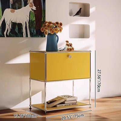 Modern Minimalist Rectangular Stainless Steel Solid Wood Eco-Board Storage Cabinet 2-Tier 1-Drawer For Living Room