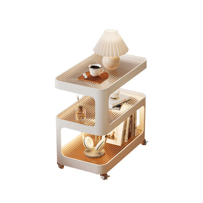 Modern Minimalist Rectangular Stone Slab Glass Metal Side Table 3-Tier Movable Storage For Living Room