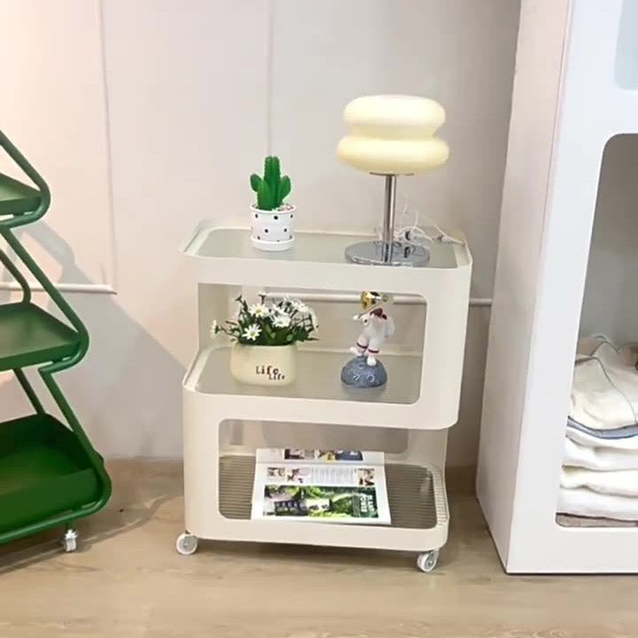 Modern Minimalist Rectangular Stone Slab Glass Metal Side Table 3-Tier Movable Storage For Living Room