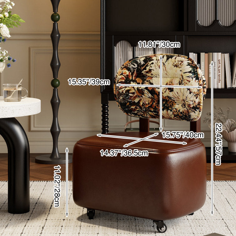 Modern Minimalist Curved Cushion PU Leather Solid Wood Cotton Linen Sponge Low Stool Backrest Movable Sturdy For Living Room