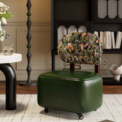 Modern Minimalist Curved Cushion PU Leather Solid Wood Cotton Linen Sponge Low Stool Backrest Movable Sturdy For Living Room