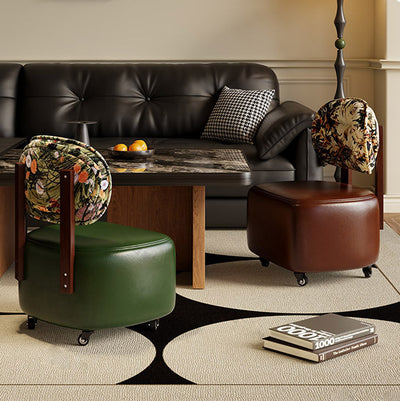 Modern Minimalist Curved Cushion PU Leather Solid Wood Cotton Linen Sponge Low Stool Backrest Movable Sturdy For Living Room