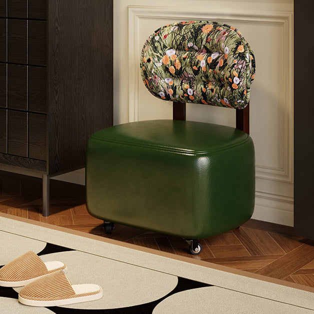 Modern Minimalist Curved Cushion PU Leather Solid Wood Cotton Linen Sponge Low Stool Backrest Movable Sturdy For Living Room