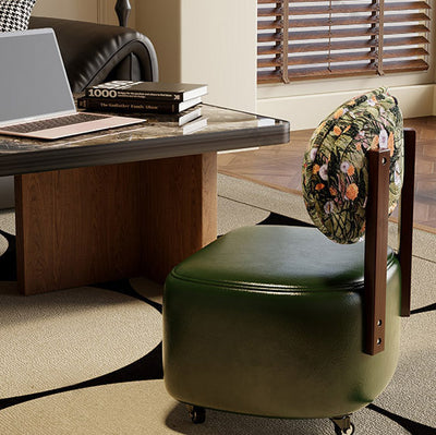 Modern Minimalist Curved Cushion PU Leather Solid Wood Cotton Linen Sponge Low Stool Backrest Movable Sturdy For Living Room