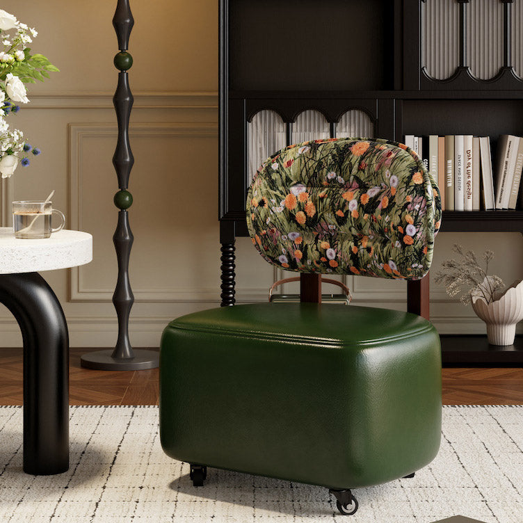 Modern Minimalist Curved Cushion PU Leather Solid Wood Cotton Linen Sponge Low Stool Backrest Movable Sturdy For Living Room