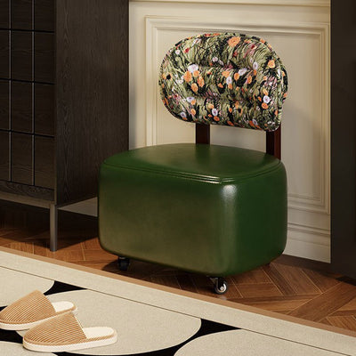 Modern Minimalist Curved Cushion PU Leather Solid Wood Cotton Linen Sponge Low Stool Backrest Movable Sturdy For Living Room