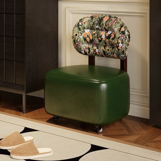 Modern Minimalist Curved Cushion PU Leather Solid Wood Cotton Linen Sponge Low Stool Backrest Movable Sturdy For Living Room