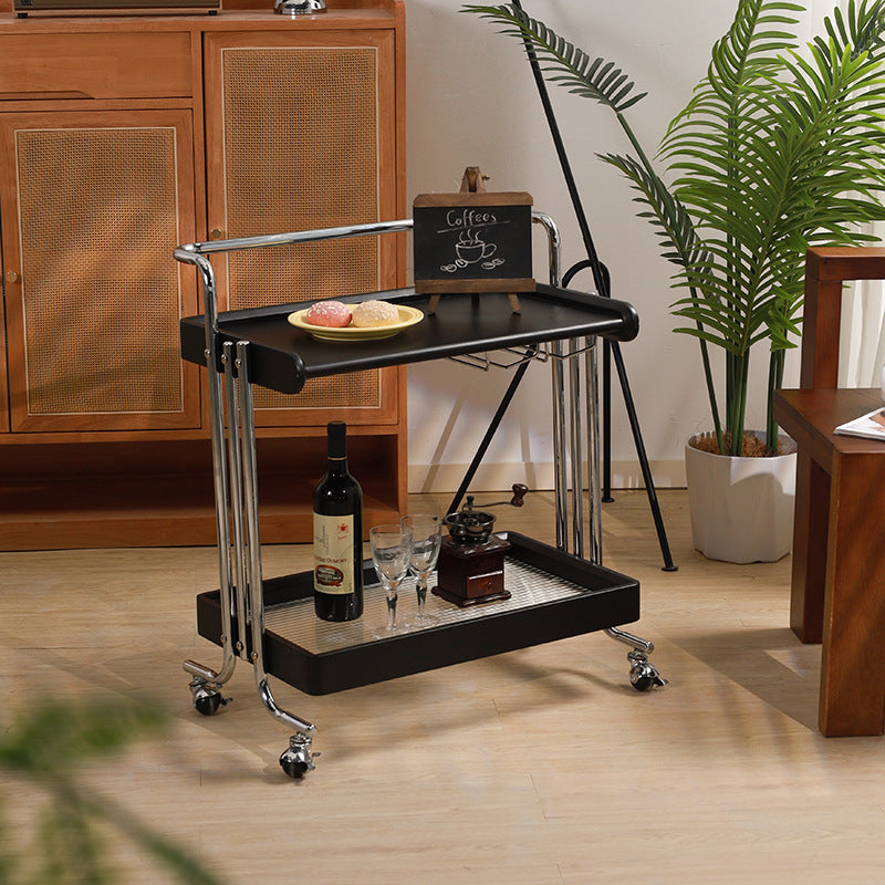 Modern Minimalist Rectangular Solid Wood Stainless Steel Side Table 2-Tier Movable For Living Room