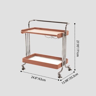 Modern Minimalist Rectangular Solid Wood Stainless Steel Side Table 2-Tier Movable For Living Room