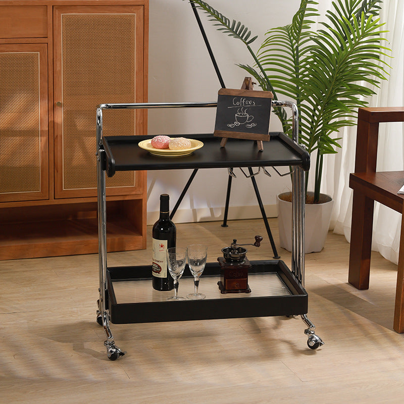 Modern Minimalist Rectangular Solid Wood Stainless Steel Side Table 2-Tier Movable For Living Room