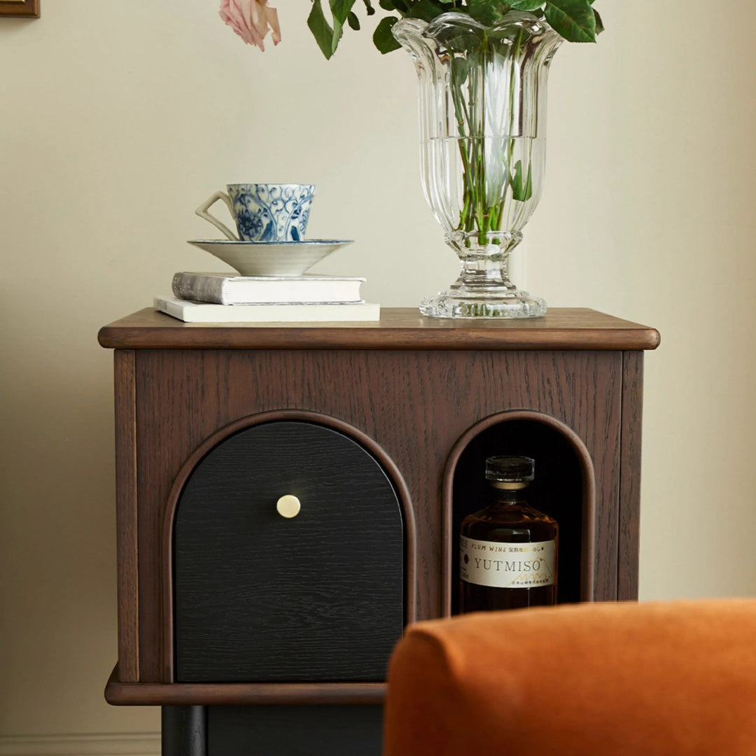 Traditional Vintage Rectangular Solid Wood Multi-Layer Panel Solid Wood Storage Cabinet 4-Leg 1-Drawer For Living Room