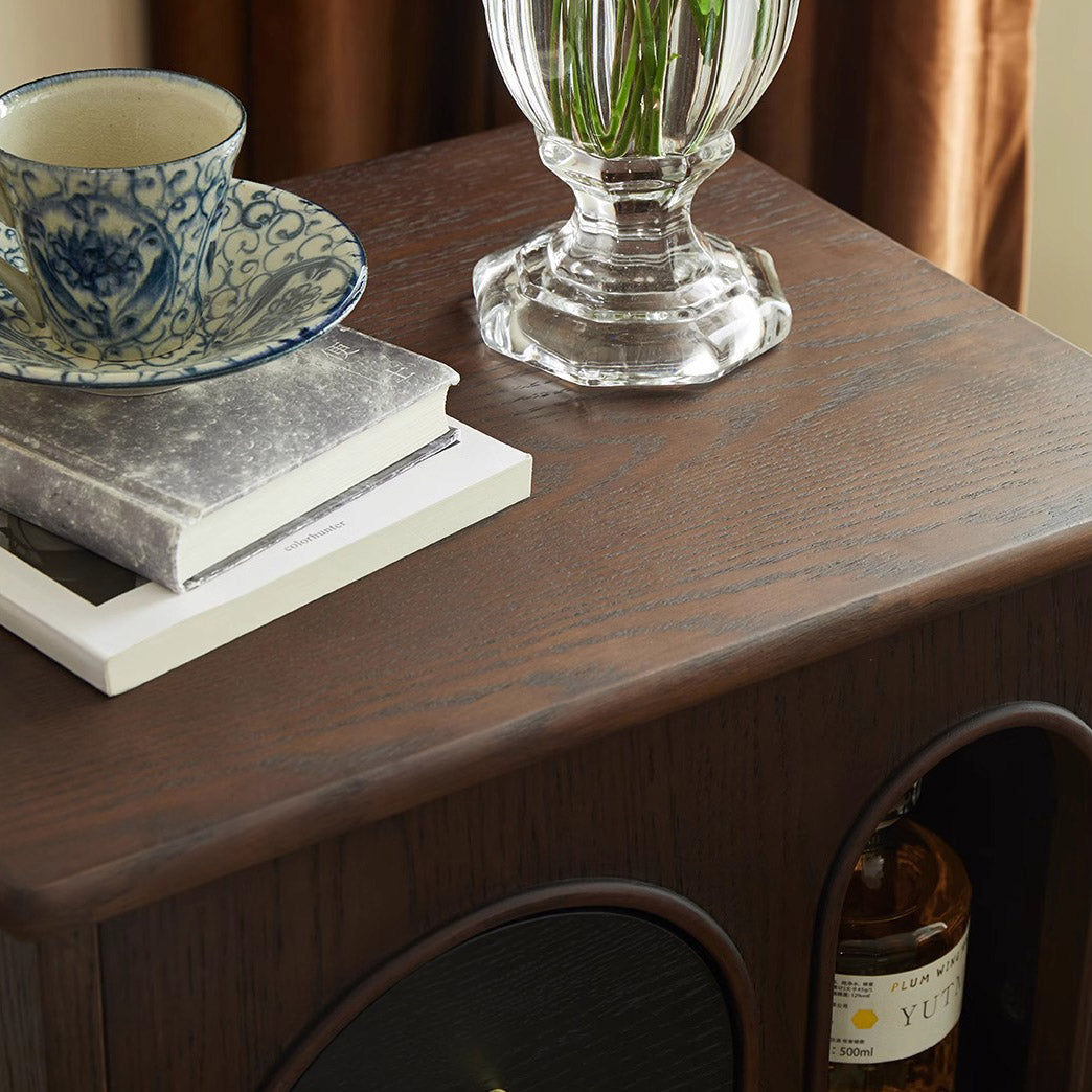 Traditional Vintage Rectangular Solid Wood Multi-Layer Panel Solid Wood Storage Cabinet 4-Leg 1-Drawer For Living Room