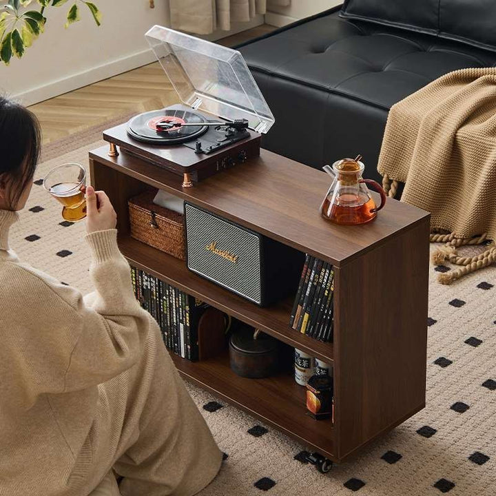 Modern Minimalist Rectangular Solid Wood Compressed Particle Board Storage Cabinet 3-Tier Movable For Living Room