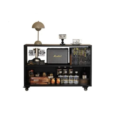 Modern Minimalist Rectangular Solid Wood Compressed Particle Board Storage Cabinet 3-Tier Movable For Living Room