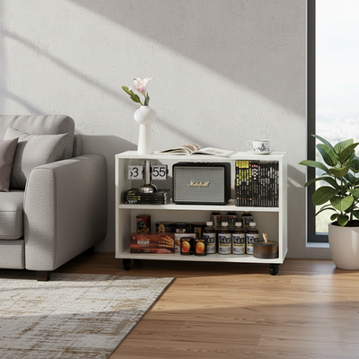 Modern Minimalist Rectangular Solid Wood Compressed Particle Board Storage Cabinet 3-Tier Movable For Living Room