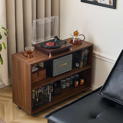 Modern Minimalist Rectangular Solid Wood Compressed Particle Board Storage Cabinet 3-Tier Movable For Living Room