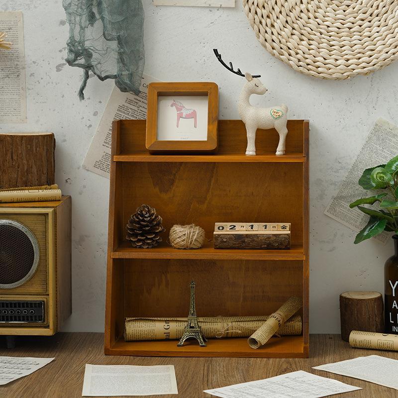 Traditional Vintage Rectangular Pine Plywood Storage Cabinet 3-Tier Sturdy Durable For Living Room
