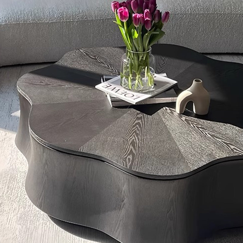 Modern Minimalist Petal-Shaped Solid Wood Multi-Layer Board Coffee Table 1-Drawer Load-Bearing For Living Room