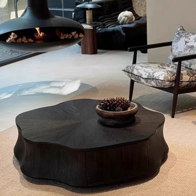 Modern Minimalist Petal-Shaped Solid Wood Multi-Layer Board Coffee Table 1-Drawer Load-Bearing For Living Room