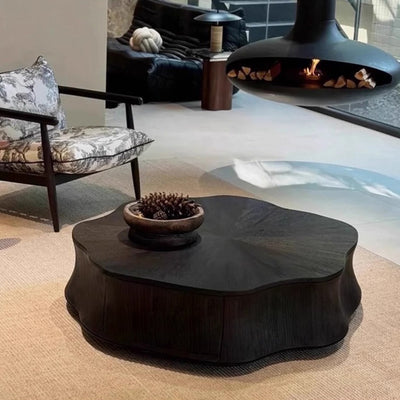 Modern Minimalist Petal-Shaped Solid Wood Multi-Layer Board Coffee Table 1-Drawer Load-Bearing For Living Room