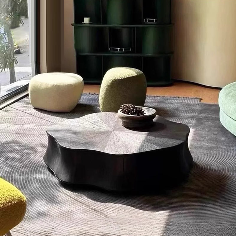 Modern Minimalist Petal-Shaped Solid Wood Multi-Layer Board Coffee Table 1-Drawer Load-Bearing For Living Room