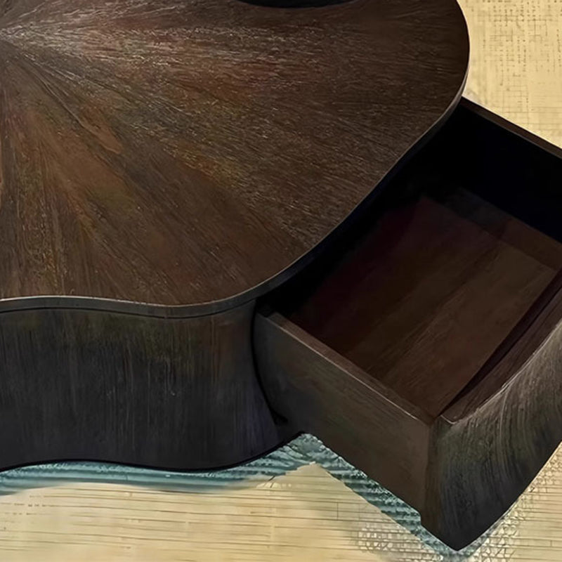 Modern Minimalist Petal-Shaped Solid Wood Multi-Layer Board Coffee Table 1-Drawer Load-Bearing For Living Room
