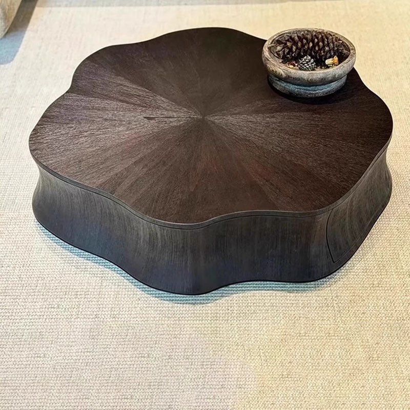 Modern Minimalist Petal-Shaped Solid Wood Multi-Layer Board Coffee Table 1-Drawer Load-Bearing For Living Room