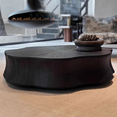 Modern Minimalist Petal-Shaped Solid Wood Multi-Layer Board Coffee Table 1-Drawer Load-Bearing For Living Room