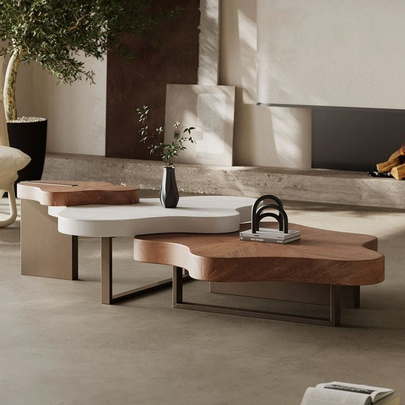 Modern Minimalist Cloud-Shaped Solid Wood Eco-Board Coffee Table 4-Leg Sturdy For Living Room