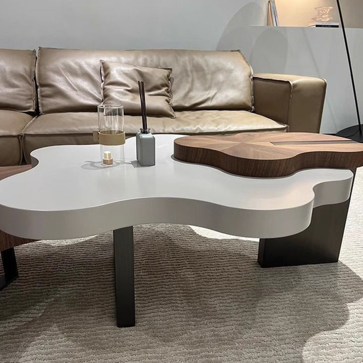 Modern Minimalist Cloud-Shaped Solid Wood Eco-Board Coffee Table 4-Leg Sturdy For Living Room
