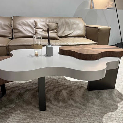 Modern Minimalist Cloud-Shaped Solid Wood Eco-Board Coffee Table 4-Leg Sturdy For Living Room