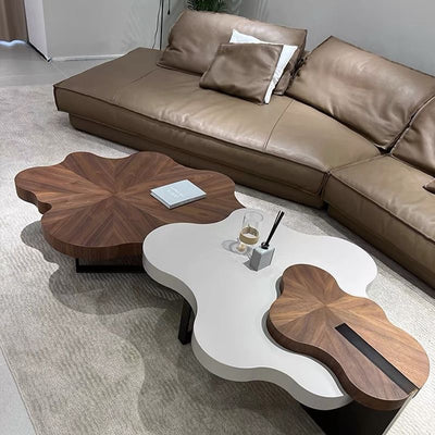 Modern Minimalist Cloud-Shaped Solid Wood Eco-Board Coffee Table 4-Leg Sturdy For Living Room