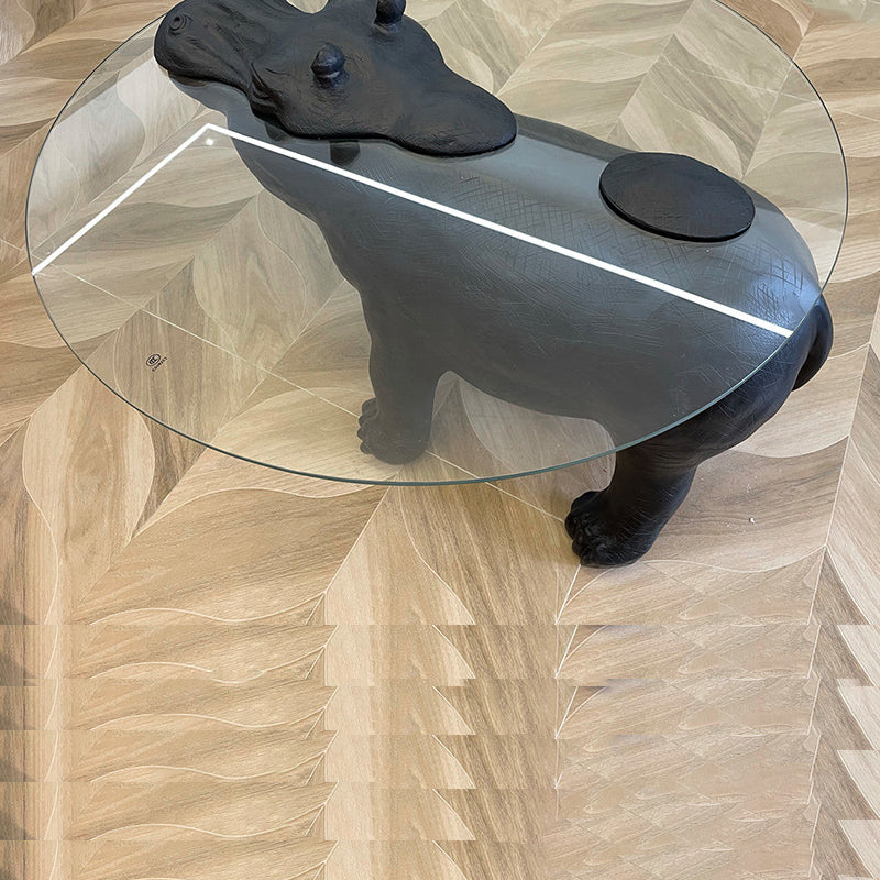 Modern Minimalist Hippopotamus-Shape Round Fiberglass Glass Coffee Table 4-Leg Sturdy For Living Room