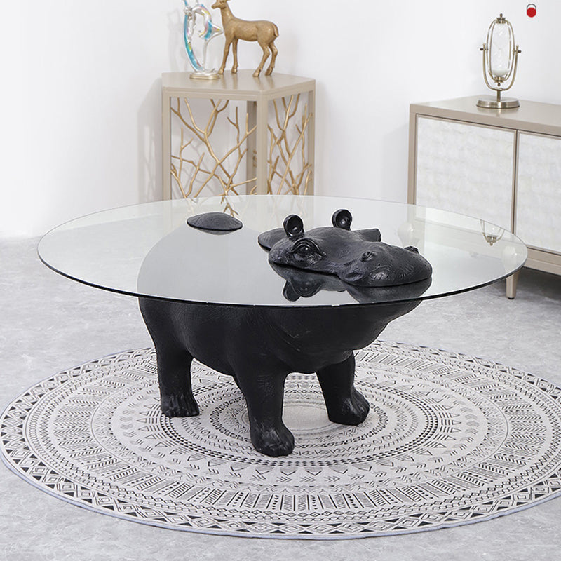 Modern Minimalist Hippopotamus-Shape Round Fiberglass Glass Coffee Table 4-Leg Sturdy For Living Room
