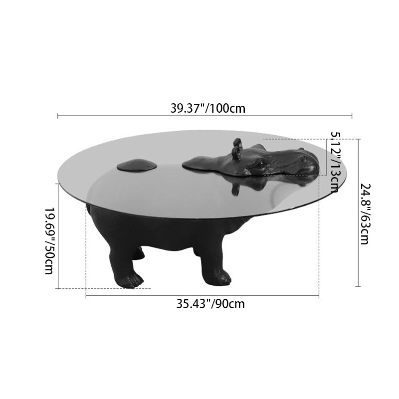 Modern Minimalist Hippopotamus-Shape Round Fiberglass Glass Coffee Table 4-Leg Sturdy For Living Room